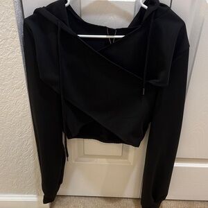SHEIN Black Cropped Cross-Front Hoodie